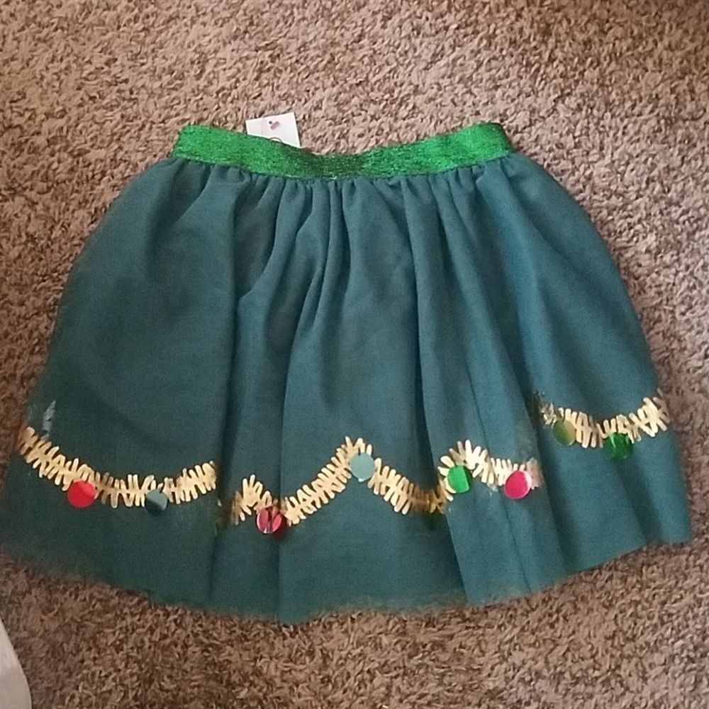 Cat & Jack Girls Green Gold Holiday Skirt Size 7 Elastic Waist Christmas Party